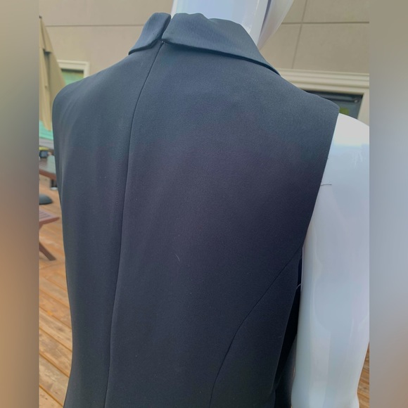 Gorgeous mini black tuxedo style prom party dress black satin double collar US12 - Picture 8 of 10